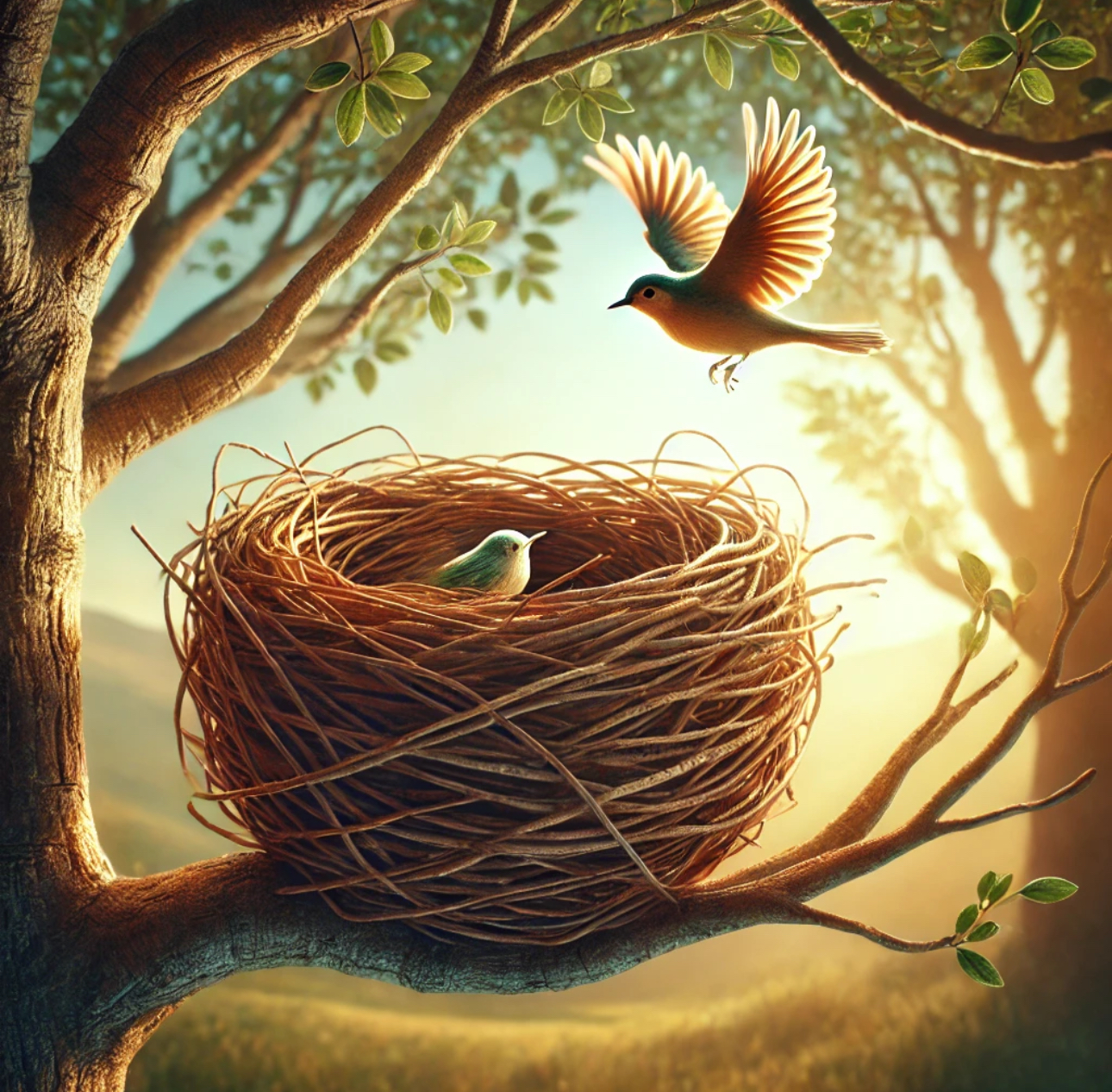 A bird flying to it's nest
